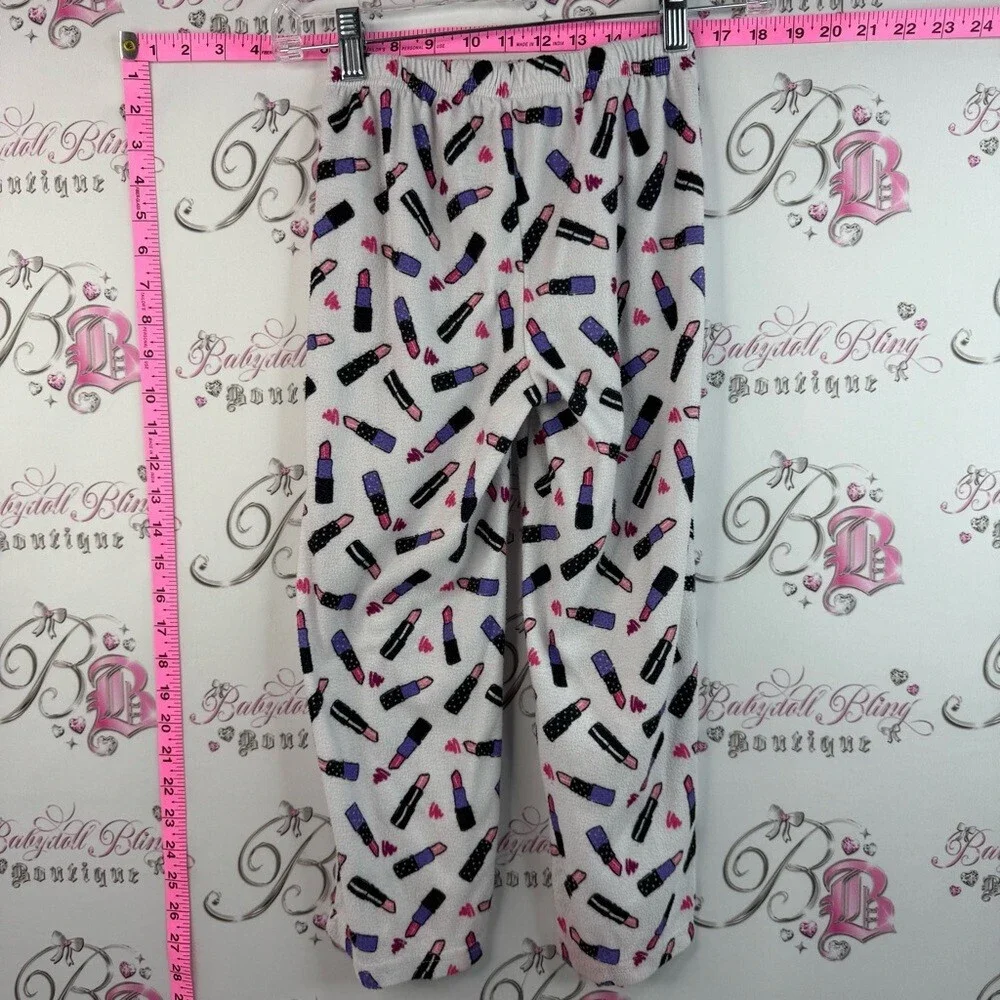 Nicole Miller pants makeup White Pajama Pants with Pink & Purple Lipstick Print